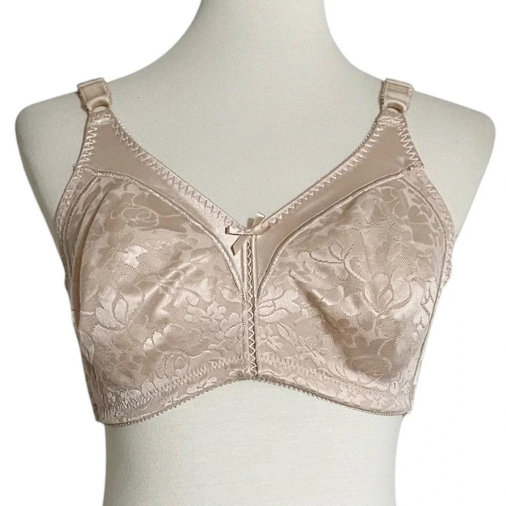 Bali 3372 Double Support Wireless Bra Floral Jacquard Beige 38C Non-Padded